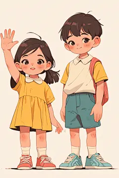 兄妹六一卡通儿童插画