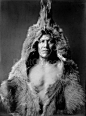 Bear's Belly, Arikara Indian half-length portrait, facing front, wearing bearskin. Photographed by Edward Curtis in 1908.: 