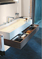 Hidden vanity drawers. Keuco Edition 300 vanity 3072 in oak finish with matching sink and faucet.: