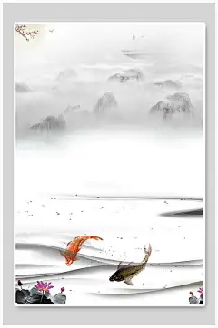 古风水墨山莲水墨山水背景-众图网