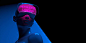 blue female cyber with neon pink meta verse loading text goggles on geometric dark background - 背景 个照片及图片文件