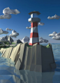 Lowpoly, abstract, Lighttower, Landscape: 