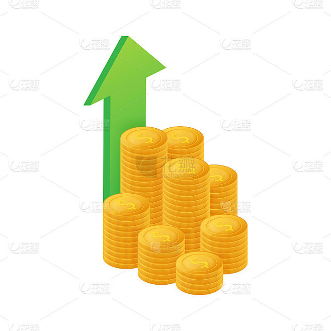 利润或预算。现金和上升图形箭头向上，商业成功的概念。资本收益,效益。矢量插图。