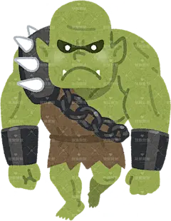 兽人的插画，兽人是出现在幻想世界中的有着可怕面孔的巨型恶魔贴纸扁平儿童插画元素卡通免扣png图片素材