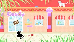 日式插画城市生活白猫黑猫糖果甜点店手绘