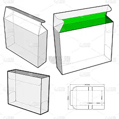 折叠盒(内部尺寸15x12x4厘米)和模切图案。EPS文件是完全可扩展的。为真正的纸板生产准备。