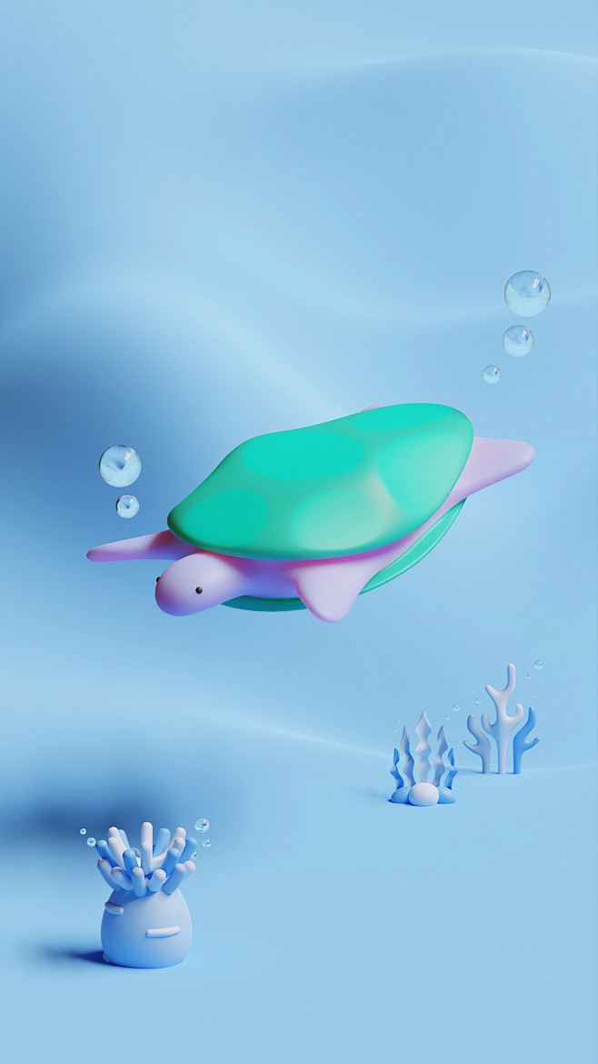 花瓣素材_海龟3D渲染插图，适合世界海洋...