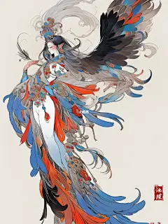 昔日人间妖艳子， 化身精卫展翅蓬