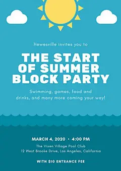 Blue with Water and Sun Graphic Block Party Poster