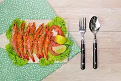 虾,食用大虾,螯虾,饮食,水平画幅,木制,无人,生食,膳食,海产