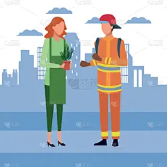 avatar woman holding a plant pot and fireman