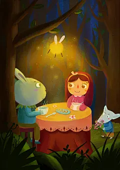 森林约会-MISS木瓜_插画,原创,儿童插画,女孩,童话_涂鸦王国插画