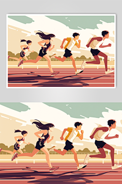 AI数字艺术扁平风校园运动会人物插画