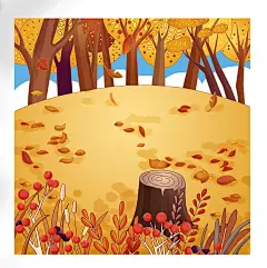 可爱卡通秋天金色风光秋季插画免抠背景