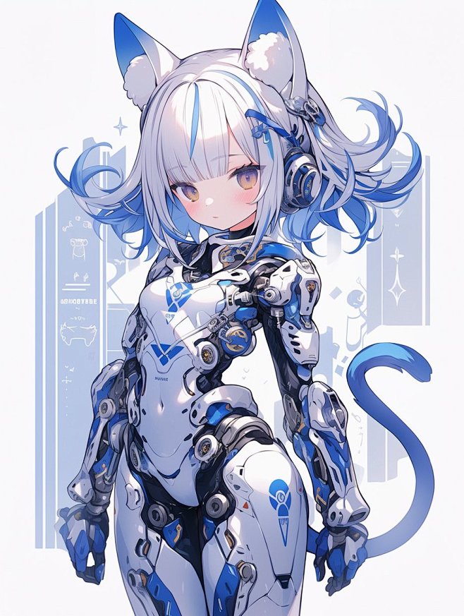 青猫耳サイボーグガール blue cat ears cyborg girl はねっ毛とS字しっぽが可愛い #AIイラスト #AIArtwork ...