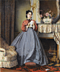19世纪法国画家Auguste Toulmouche笔下的巴黎优雅女性。Auguste Toulmouche的油画写实细腻，除了美丽女性面部和服饰的细致的描绘以外，室内装饰的描绘也非常细腻到位，家具摆件都真实还原了当时的精美设计。 ​​​​