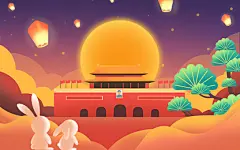 国庆国庆节中秋 中秋节国潮风国庆中秋双节同庆原创插画海报