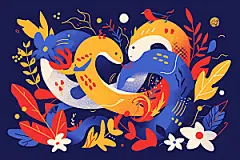 扁平风蛇年动物生态插画