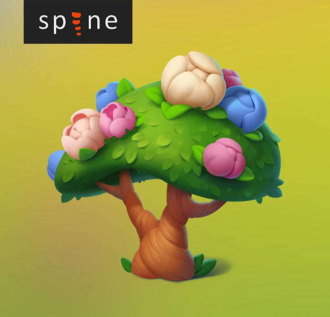 Spring Tree Spine 2d animation -花瓣网