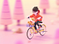 Bicycling in the dream speed forest characters logo motion graphics 3d branding bike gif pink tree ui design illustration c4d low poly cinema4d animation