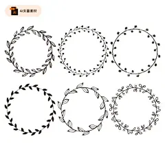 简洁花环矢量素材  - 源文件下载【酷图网】花环,手绘花环,简洁花环,花卉装饰,花草环,花圈,矢量花环,树叶花环
