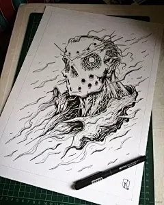 一组超炫酷纸上3D骷髅和机甲插画