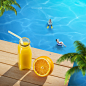 夏季手机果汁海边沙滩热带游泳创意旅游合成海报psd设计素材背景