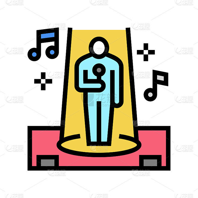 歌手表演歌曲的舞台颜色图标矢量插图