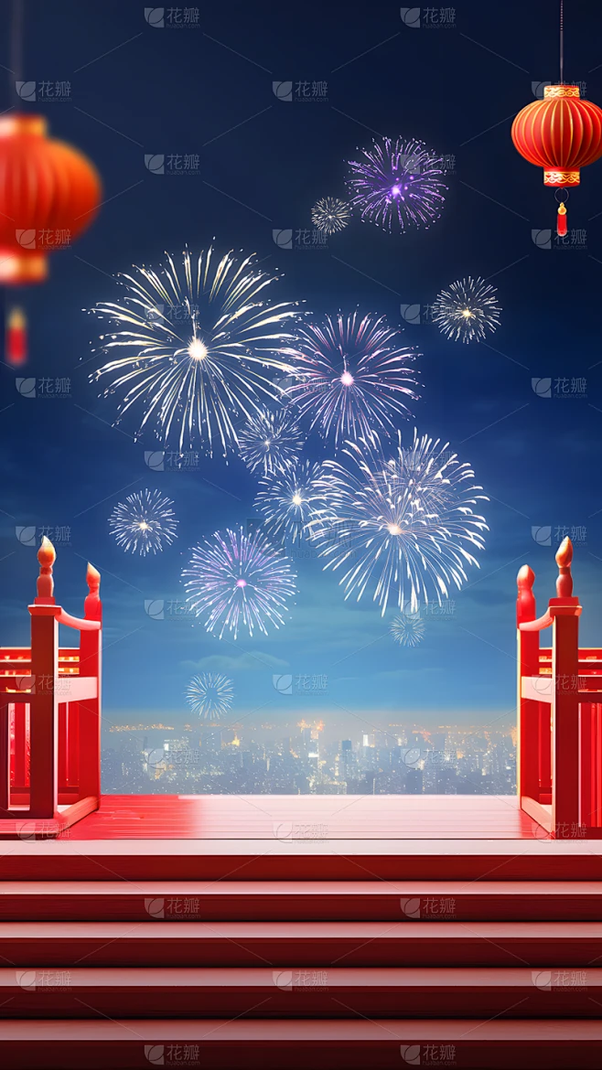 龙年新春新年过年除夕年货节中国风中式3D立体门框喜庆场景背景图片素材素材-花瓣网
