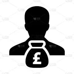 英镑符号符号图标向量货币钱袋与男性的人头像为商业金融和银行在象形文字