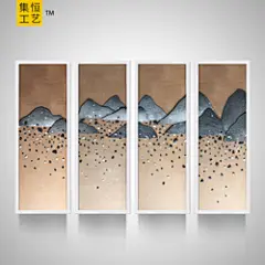 集恒工艺实物画新中式风格群山禅意立体装饰画高端会所酒店装饰画