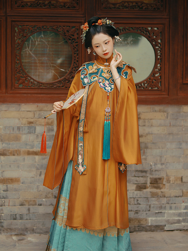 七月夕 柚夏满满 明制立领长衫织金马面裙华丽云肩汉服女-淘宝网