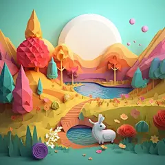 纸雕下的治愈角落，AI绘画，纸雕风格，3D风格