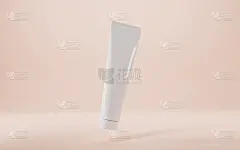 白色空白管孤立的米色背景模型横幅侧视图。空塑料容器霜或凝胶，牙膏，医疗药膏，化妆品美容产品包装逼真的