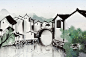 水彩风景水彩村庄村落村子江南水乡水墨插画