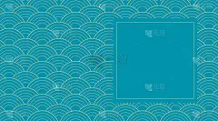 矢量创意设计与日本波浪背景。Seigaiha -传统亚洲艺术遗产。蓝色圆圈与黄金线和复制空间的文本