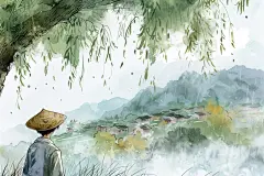 柳树牧童清明节图片插画图
