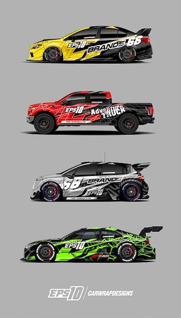 其中包括图片：Premium Vector | Race car decal set designs