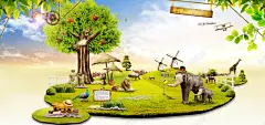 大自然动物园苹果树风车旅行围栏海报banner 高清背景 背景 设计图片 免费下载 页面网页 平面电商 创意素材