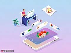 电脑未来科技概念彩色渐变2.5D研究数据分析AI矢量插图插画ti079a9702图片下载-优图网