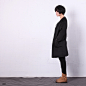 日着rizhuo设计师品牌黑色纯色双面呢羊毛手工制作中长款简洁大衣 原创 新款 2013
