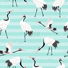 丹顶鹤,四方连续纹样,背景,华丽的,请柬,和服,纺织品,壁纸,鹳,复古