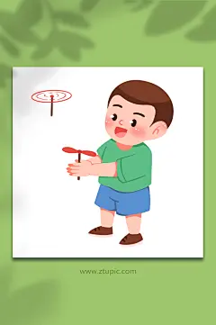 竹蜻蜓手绘复古怀旧儿童节人物游戏元素插画