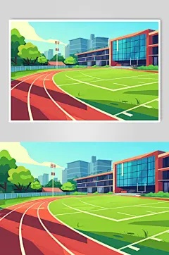 AI数字艺术扁平风校园球场操场插画-众图网