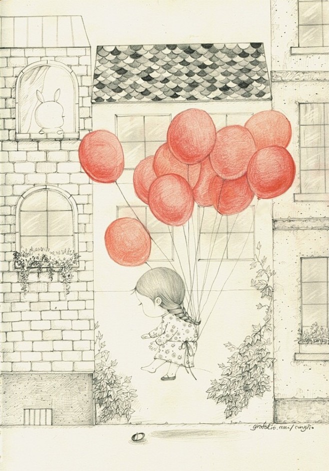 插画家coniglio小胖妮儿和兔子的手绘插画