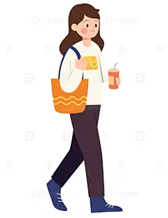 扁平风人物行走插画高清模板免费下载-趣麦麦图