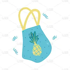 手绘环保袋产品隔离在白色背景上。插图在一个简单的平面风格。可用于纺织品、纸张等表面的装饰。