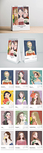 卡通插画女生美少女粉in风小清新2021年台历日历桌历素材设计模板-淘宝网