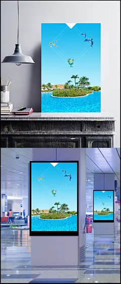蓝色海洋马尔代夫旅游海报背景素材