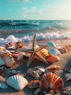 热带海滩度假贝壳和海星壁纸